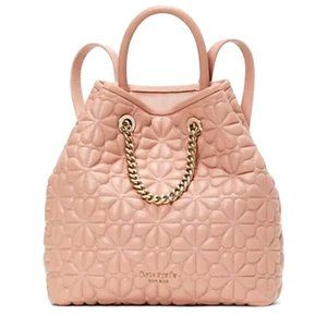 Kate Spade New York Bloom Medium Quilted Leather Backpack Pink Drawstring Chain